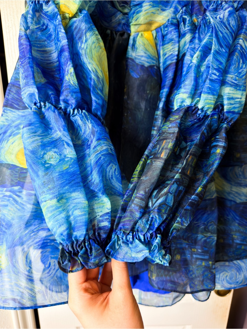 Selkie Starry Night Moonlight Puff Dress Van Gogh Print Medium EUC - Picture 4 of 13